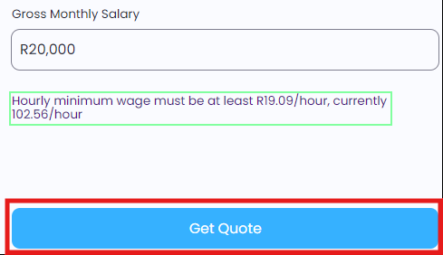 Get Quote button with warning for minimum salary