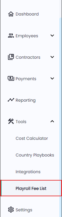 Tools dropdown highlighted on Playroll main panel interface