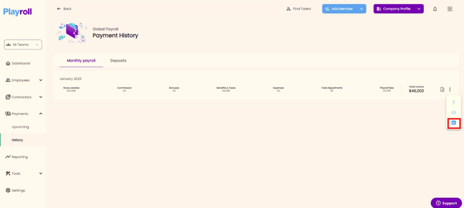 Option to download detailed invoice in dropdown menu