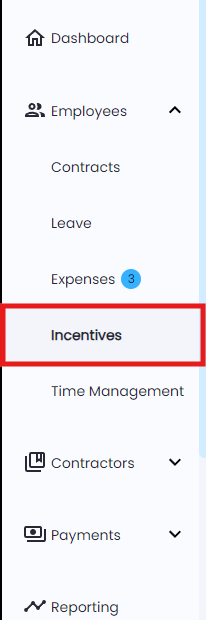 Incentives section under Employees tab in Playroll navigation