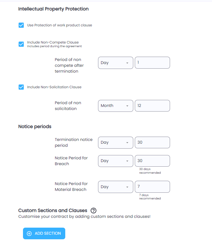 Field to enter values when using a custom agreement template