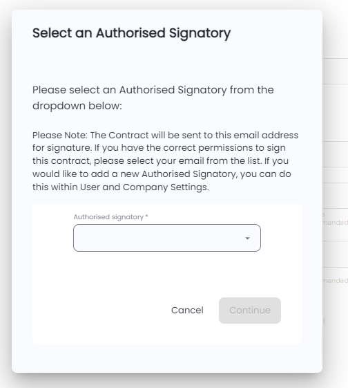 Email entry field for sending the completed contractor agreement to the signatory