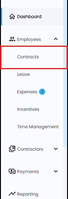Contracts section displaying all employees in Playroll