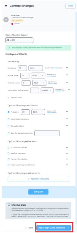 Contract update flow including signing the addendum