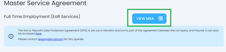 View MSA button displayed in the Playroll settings panel