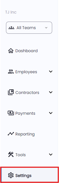 Settings option highlighted in Playroll navigation panel
