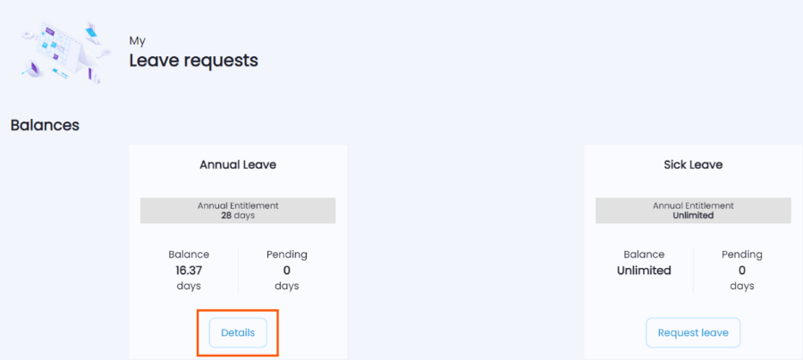 Details button under leave summary block in Playroll