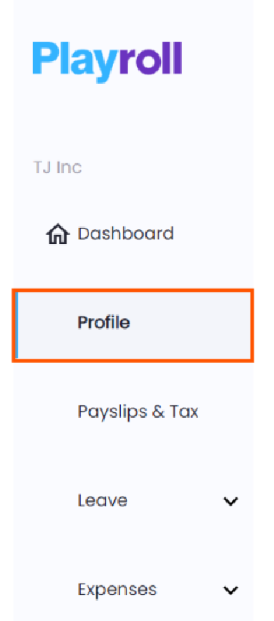 Navigation panel highlighting Profile section in Playroll