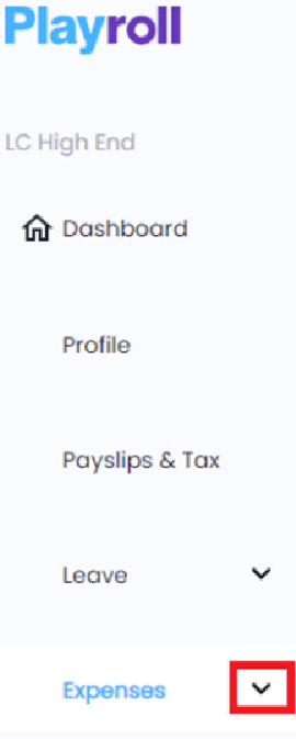 Navigation panel with 'Expenses' dropdown highlighted in Playroll