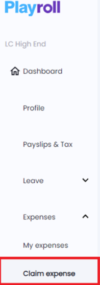 Dropdown with 'Claim Expense' option highlighted