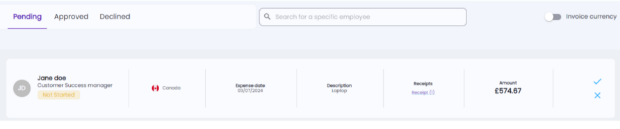 Detailed summary of individual employee expense requests