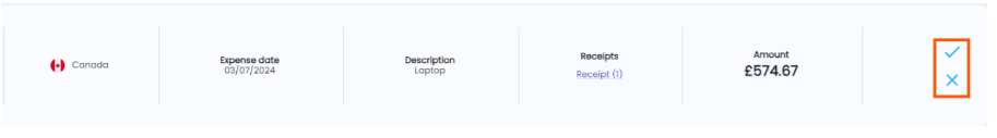 Approve and decline buttons on an expense request