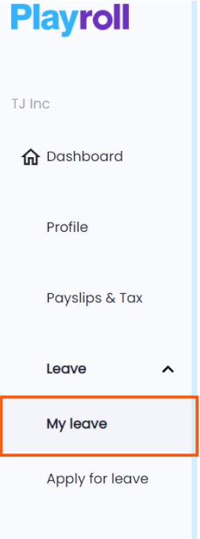 Leave dropdown showing 'My leave' sub-category
