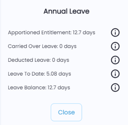 Detailed view of annual leave calculations and carried over days