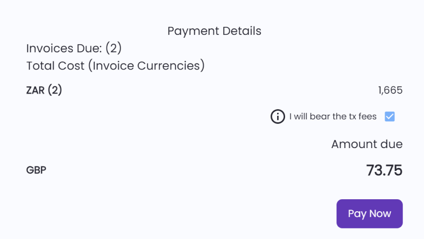 Total displayed for batch invoice payment