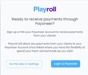First-time login screen showing Payoneer account setup