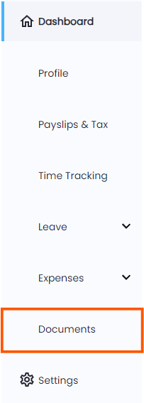 Navigation menu highlighting the Documents section in Playroll