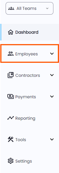 Navigation panel highlighting the Employees category in Playroll