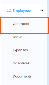 Contracts sub-category selection under Employees menu