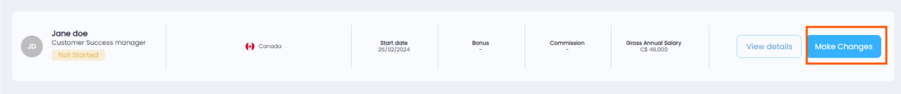 Make Changes button on the Employee contract management page