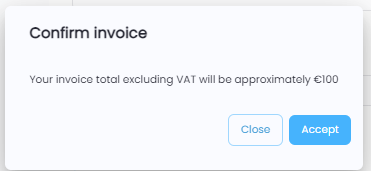 Notification showing total invoice amount for confirmation