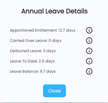 Popup with full leave breakdown for selected employee