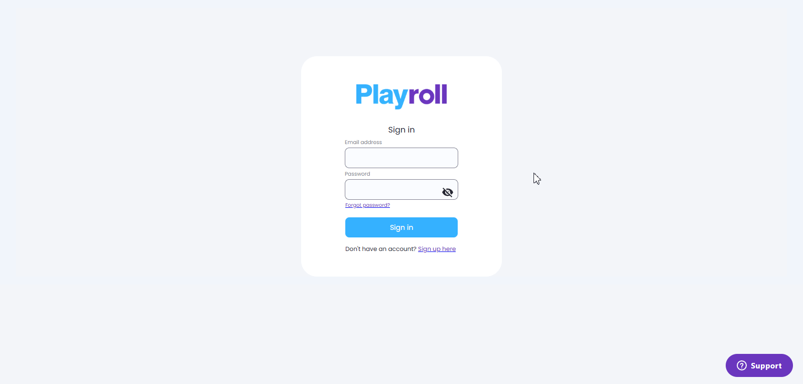 Reset password screen prompting for email entry on Playroll
