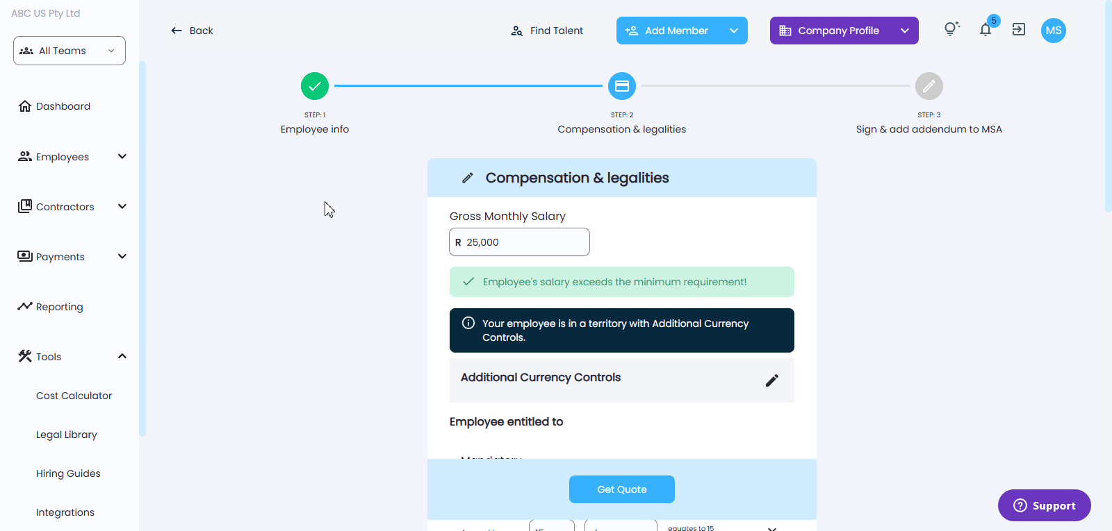 Employee benefit customization options in the Add Employee workflow