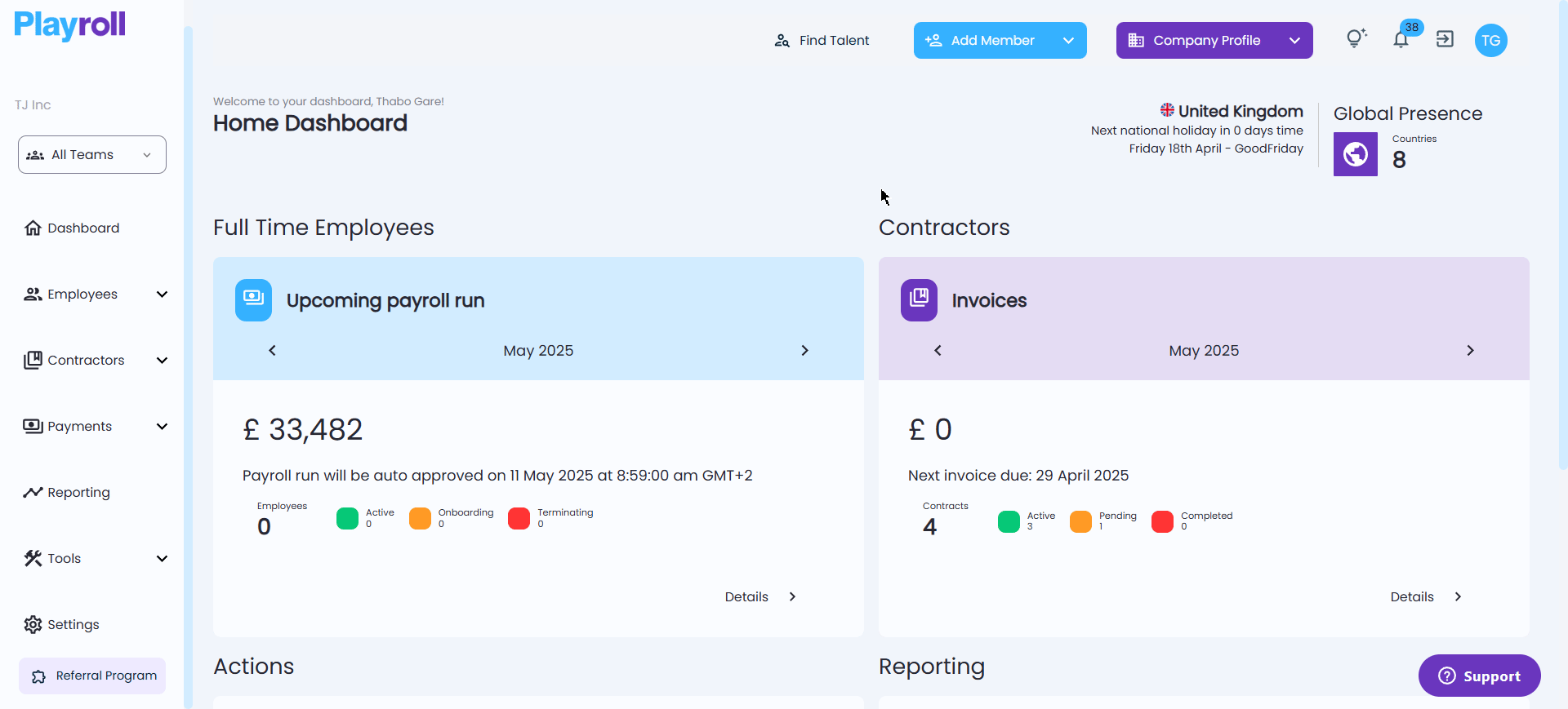 Tools tab selected in Playroll's navigation menu, highlighting the Hiring Guides option