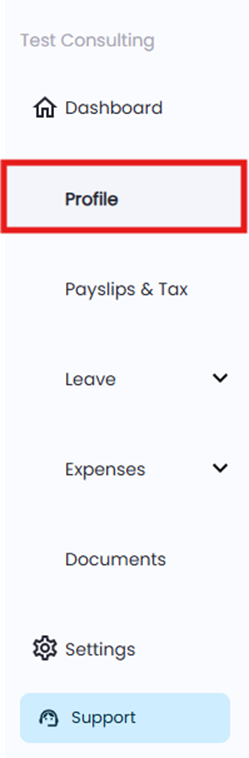 Profile tab highlighted in the left-hand menu of the employee dashboard