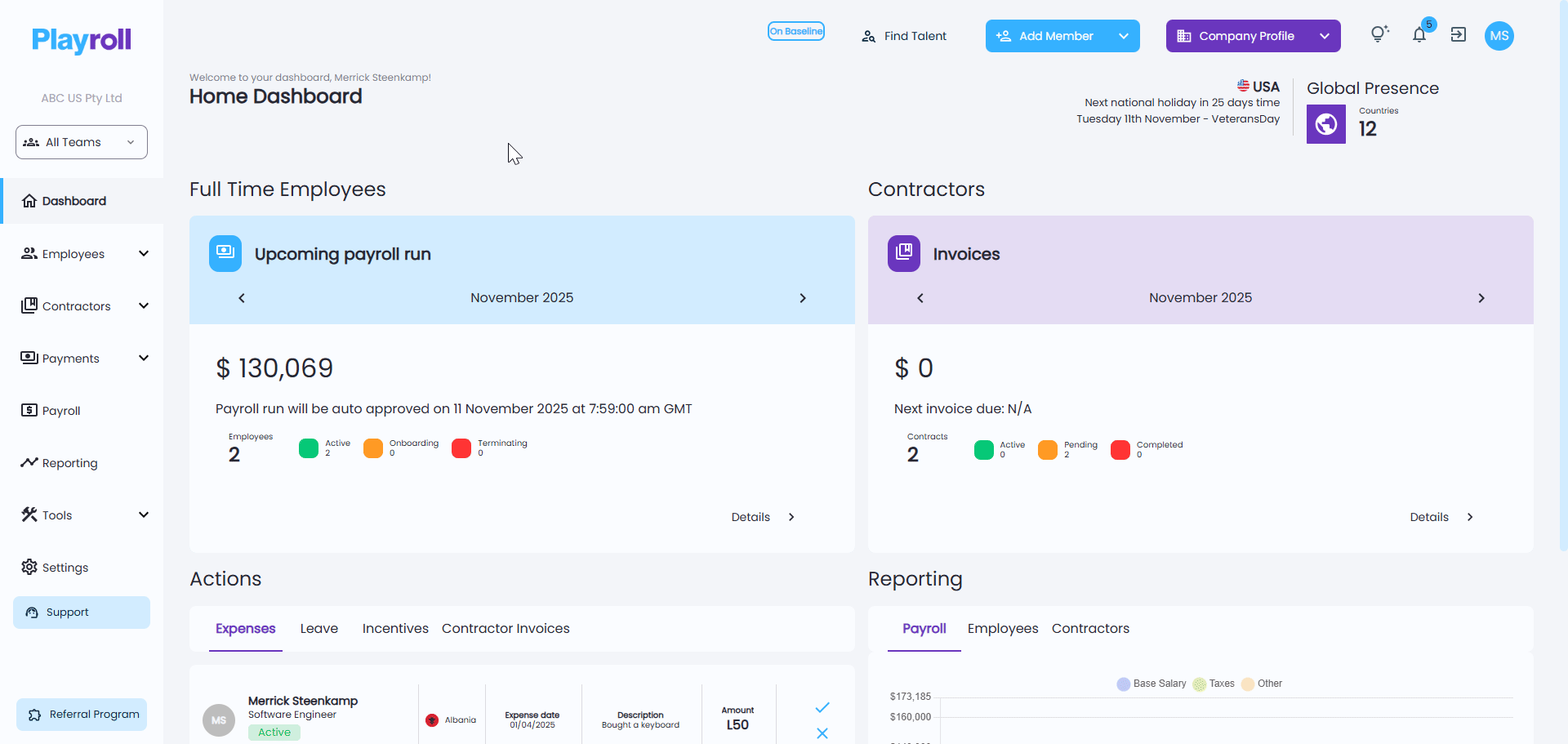 Client dashboard overview for email change