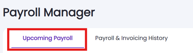 Payroll Manager tabs with Upcoming Payroll selected