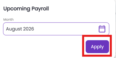 Month and year selection modal with Apply button highlighted