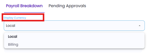 Currency selection toggle for local and billing currency